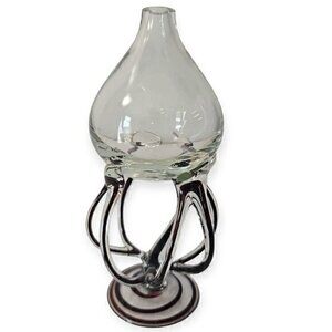 Krosno‎ Jozefina Jellyfish Polish Art Glass Oil Lamp Wine Color Hand Made Poland